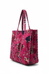 Znassen Medium Tote Bag - Quilted Floral Print (Fuchsia)
